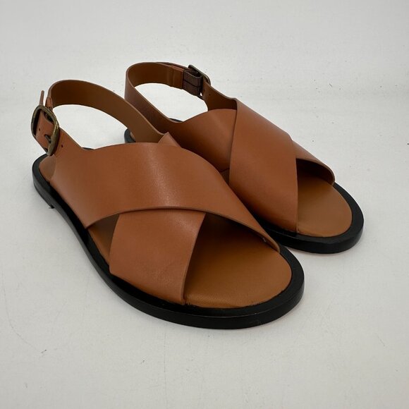 Everlane The City Crossover Sandals sz 5 Desert Tan Leather Ankle Strap Buckle - Picture 1 of 11